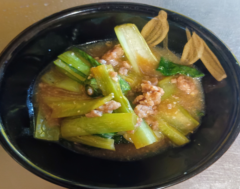 小松菜と豚挽肉の味噌炒め